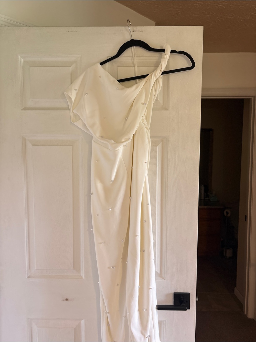 Six Stories Pearl Trim Twist Strap Maxi Dress